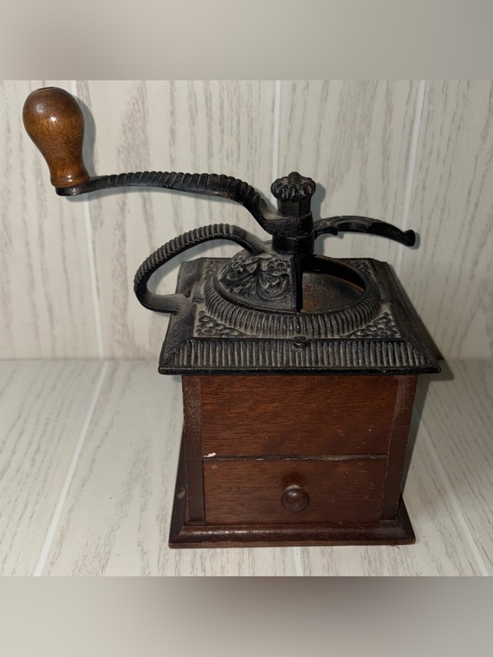 Unbranded Other - Vintage Manual Coffee Grinder Wood Cast Iron Crank Mill Farmhouse Rustic